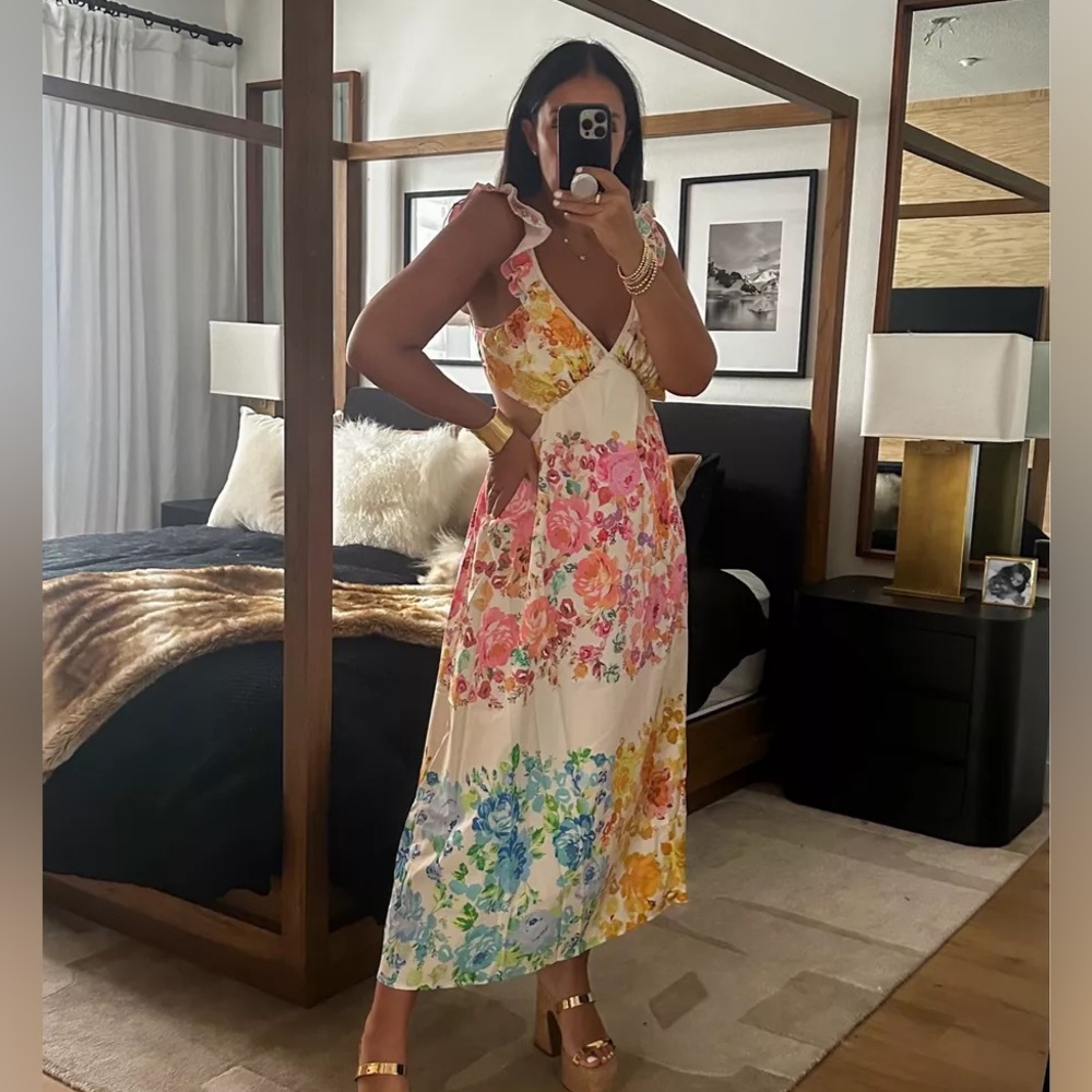 Floral Maxi Dress with Ruffle Straps